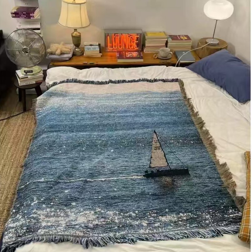 Wall Scroll Tapestry - Smooth sailing ocean landscape knitted yarn