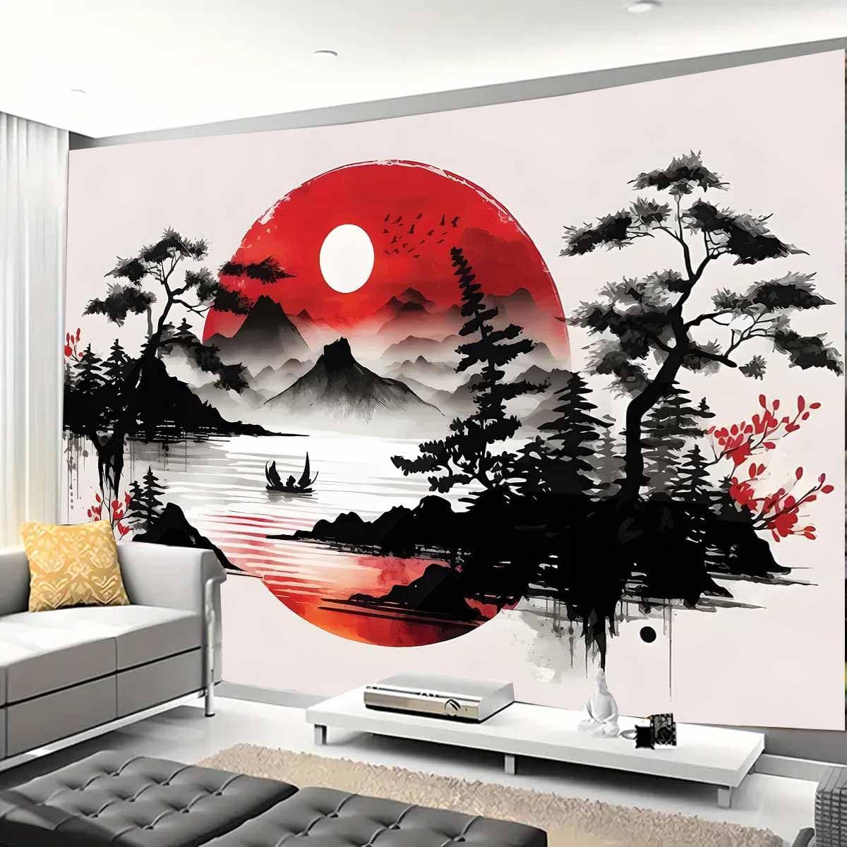 Japanese Mountain Landscape Ta - Wall Scroll Tapestry recension och pris