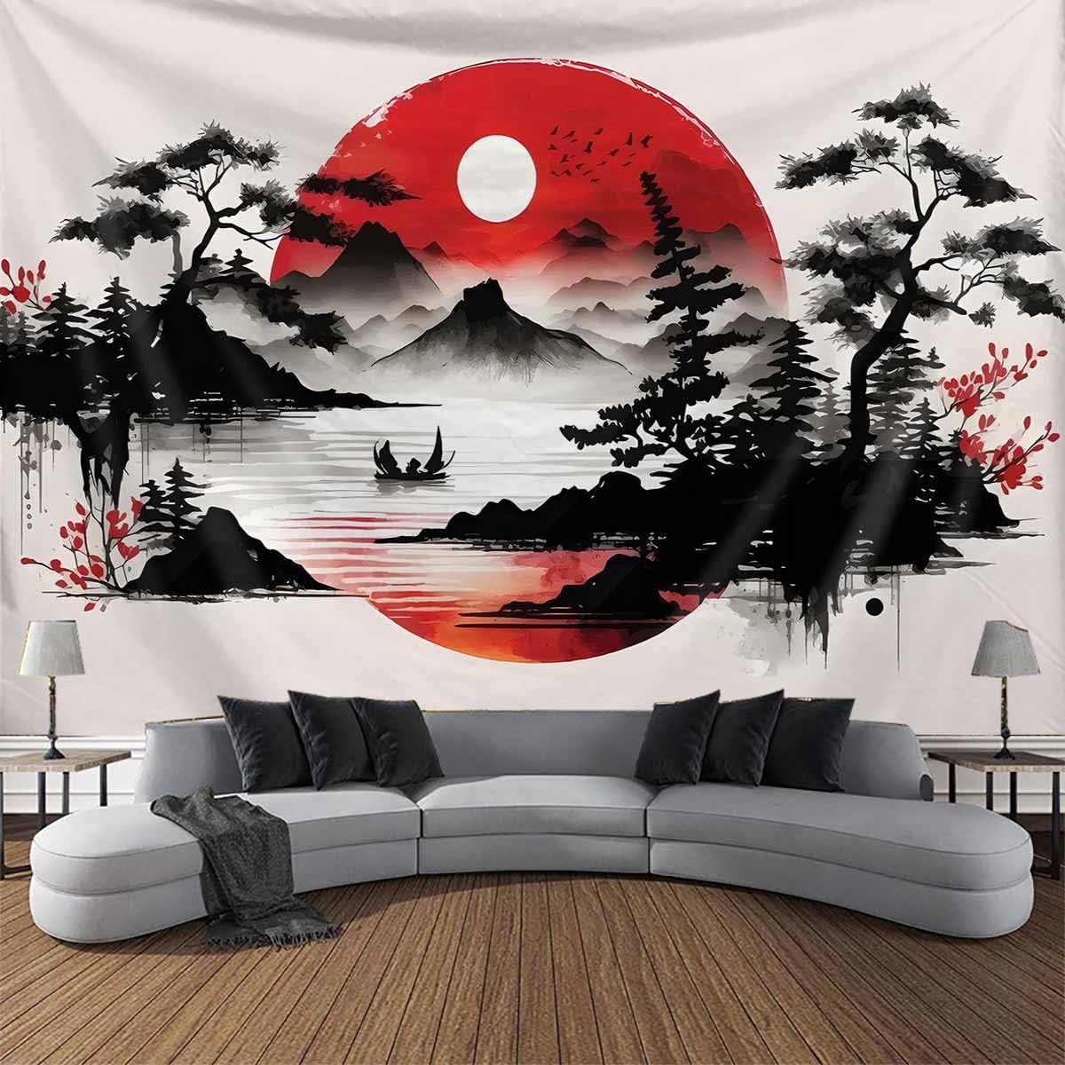 Japanese Mountain Landscape Ta - Wall Scroll Tapestry recension och pris